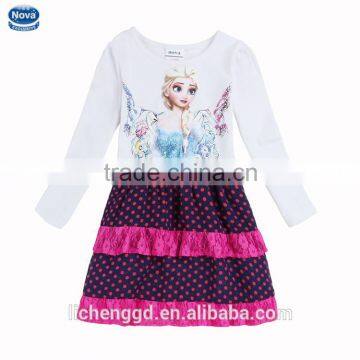 (H5416Y)WHITE Nova girl dress 2015 Hot Sale Fashion Cartoon Character Printed autumn long sleeve dresses
