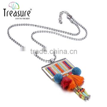 Chinese cheap ethnic tiny craft beads tassel pendant necklace jewelry series for women; sweater necklace for 2016 spring