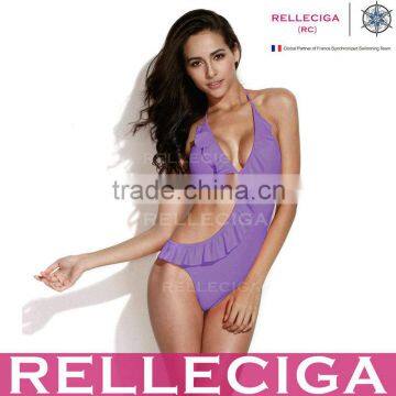 2016 RELLECIGA Purple Asymmetric Style Cut-out One-piece Swimsuit with Flirty Ruffle Trim