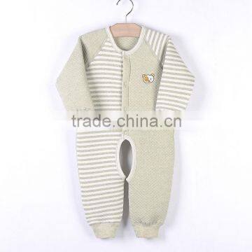 100% organic cotton baby breathable rompers body suit sripe long sleeve