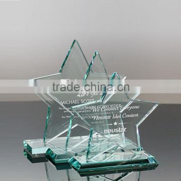 Transparent five-pointed star glass awards trophies with base for promotion gifts