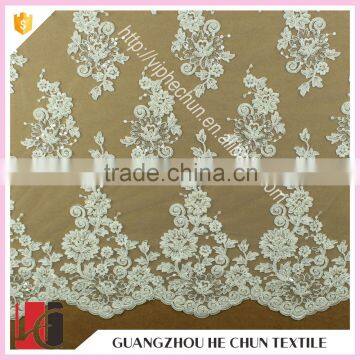 HC-5182-1 Hechun Floral Sew Bling Bling Clear Sequins 3d Embroidery Lace Fabric for Wedding Dress