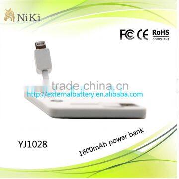 Newest credit card power bank 1500mAh portable mobile slim power bank with cable