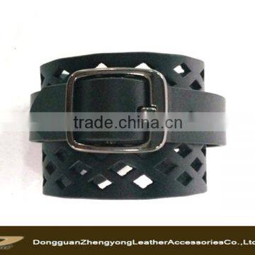 2016 wholesale mens black top full grain leather bracelet for men