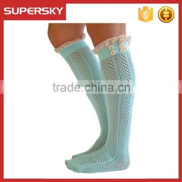 C03-3 2015 Mint Lace Boot socks with lace trim & button Custom lace boot socks birthday gifts Lace boot leg warmer