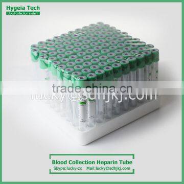 Disposable green cap tube Vacuum Blood Collection Tubes with Gel & Lithium heparin forl Lab Test