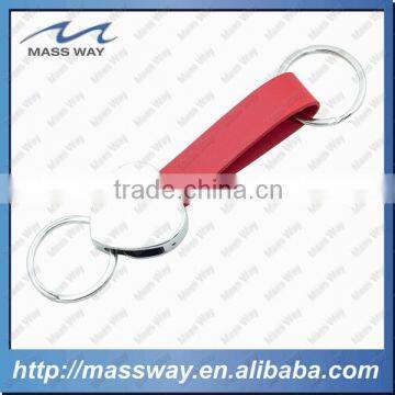 high grade metal heart shape keychain genuine red leather keyring