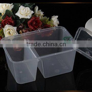 2 compartment rectangular disposable microwave PP food container with clear lid