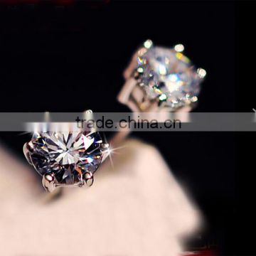 Platinum-Plated or Gold-Plated Round Cubic Zirconia Stud Earrings