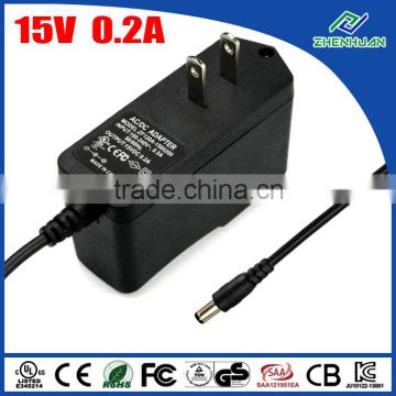 UL CE Approval Wall Adapter 15V 200mA AC/DC Power Supply For LED Light