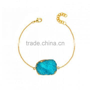 2016 Hot Selling Fashion Rough Natural Stone Bracelet Green Druzy Beads Bracelet