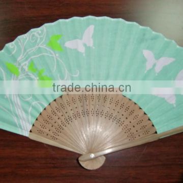 polyester hand fan bamboo handle /personalized design