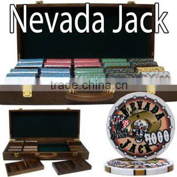 Nevada Jack Poker Chip Set with Walnut Case - 500 Piece