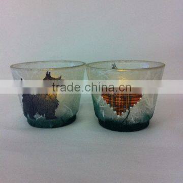 Dog and Heart Tea Light Holder Hand Decorated Home Deco, Gift