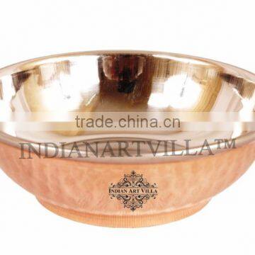 IndianArtVilla Handmade Copper Steel Dish Serving Kadai Bowl 800 ML - Serving Dish Restaurant Hotel Home Tableware