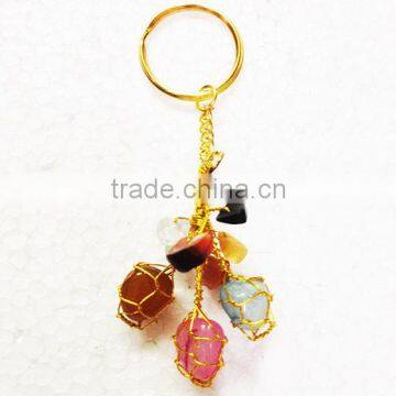 Multistone Onyx Tumble Golden Keyrings | Wholesale Tumble Keyrings From India