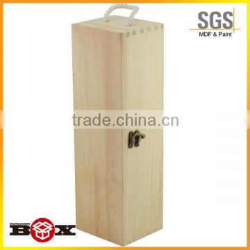 1 Bottle Wooden Wine Box with Sliding Lid & Rope Handle