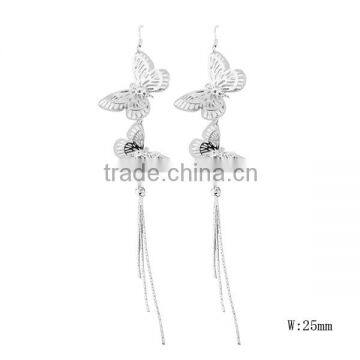 SRE6034 China Supplier Silver Stainless Steel Jewlery Hollow Butterfly Dangle Earring