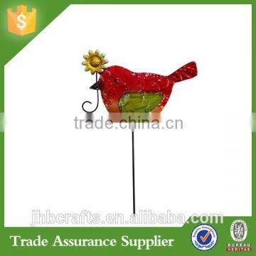 red bird and flower outdoor metal garden stakes