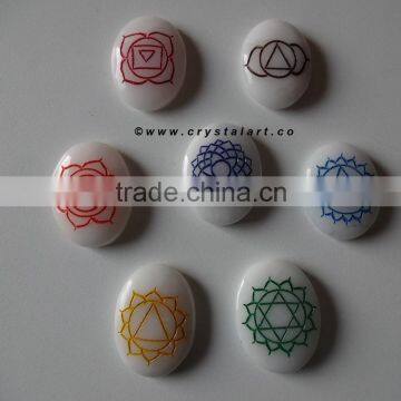 White King Agate Chakra symbol Engraved Cabachone Set