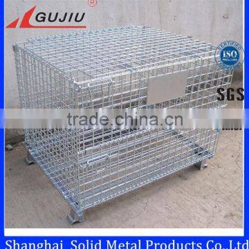 industrial Collapsible storage wire mesh container 4-way forklift access.