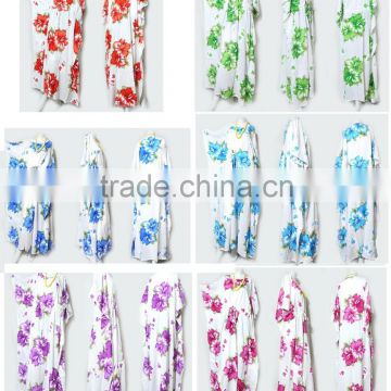 vintage thai retro HIPPIE BOHO HAWAII FLORAL Hibiscu print kimono white MAXI DRESS PLUS SIZE kaftan gypsy