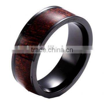 Black titanium ring with wood gray inlay carmo rings