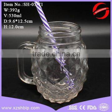 530ml embossed glass drinking jar with cap