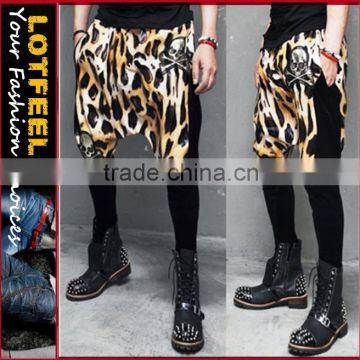 Skull Leopard PU Leather Velvet Drop Baggy Sweatpants (LOTG204)