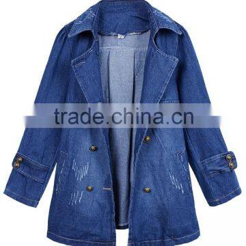 Women Long Sleeve Turn-down Collar Denim Jacket
