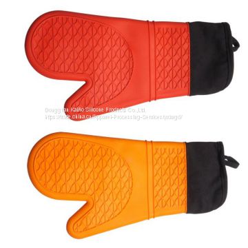 Extra Long Cotton Lining Heat Resistant BBQ Silicone Gloves