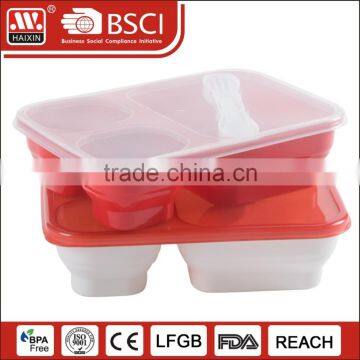 plastic lunch box food container with three compartments