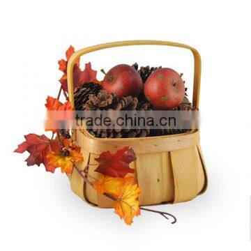 Linyi manufacturer supply handmade cheap wooden fruit basket with handle