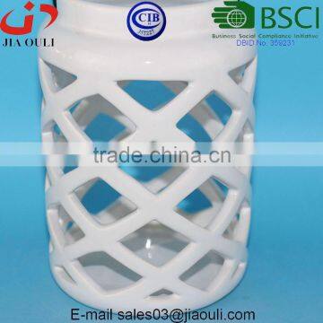 White Ceramic Hurricane Candleholder, Candle Holders Lantern With Handle photo-3