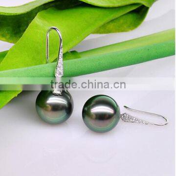 Charms 10-11mm Peacock Green Tahitian Pearl Earrings photo-3