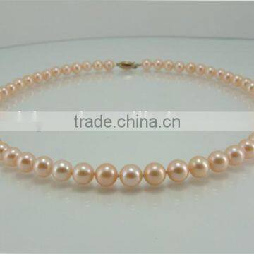 Natural 8-9mm Pink Freshwater Pearl Necklace With 14K Gold Clasp photo-3