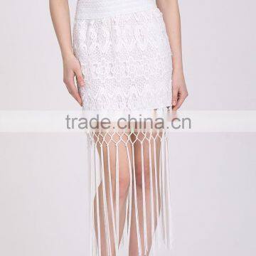 Stylish Lady High Waist Tassel White Club Mini Skirt