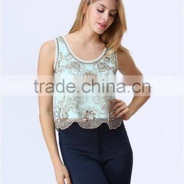 New Design Ladies Sequin Embroideried Beaded Cami Top photo-2