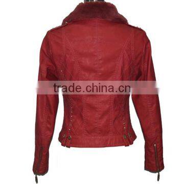 Fashion New Ladies Red Color Slim Fit Leather Jacket photo-2