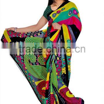 Flower Printed Saree in Ployster Fabric photo-4