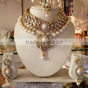 Pearl KUNDAN CHOKER necklace EARRING tika set