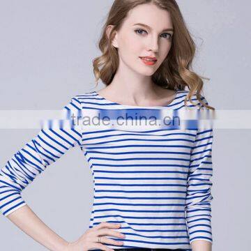 2017 new design boat neck stripes 4 colorways long sleeve ladies t shirt