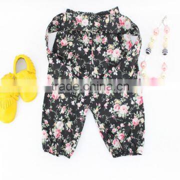 New Fashion Baby Girls Dark Floral Printed Vintage Soft Cotton Classical Harem Pants Shorts