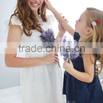 Cotton Floral Embroidered Summer Frock Designs Mom And Daughter Dress Matching photo-3