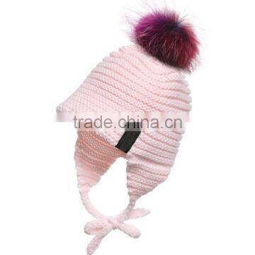 Myfur Removable Raccoon Fur Pompom Crochet Baby Hat With Earflap photo-2