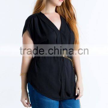 Relaxed V-neck Pleated Plus Size Chiffon Blouse/woman Top photo-6
