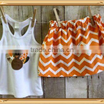 Thanksgiving day chevron turkey outfits smocked children clothing wholesale orange chevron turkey outfits