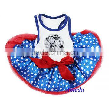 NEW Blue Star Red White Rhinestone World Cup Football Flag Australia USA Dogs Clothes Party Dress XS-L