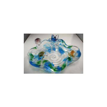 Pate-de-verre Art Glass Craft Lotus Flower Fruit Plate