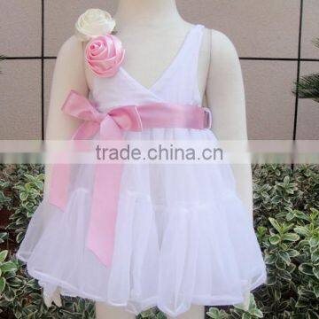 2014 Hot sale white color flower babies dresses for infant